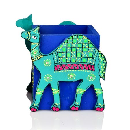 Handcrafted Wooden Camel Motif Pen Stand